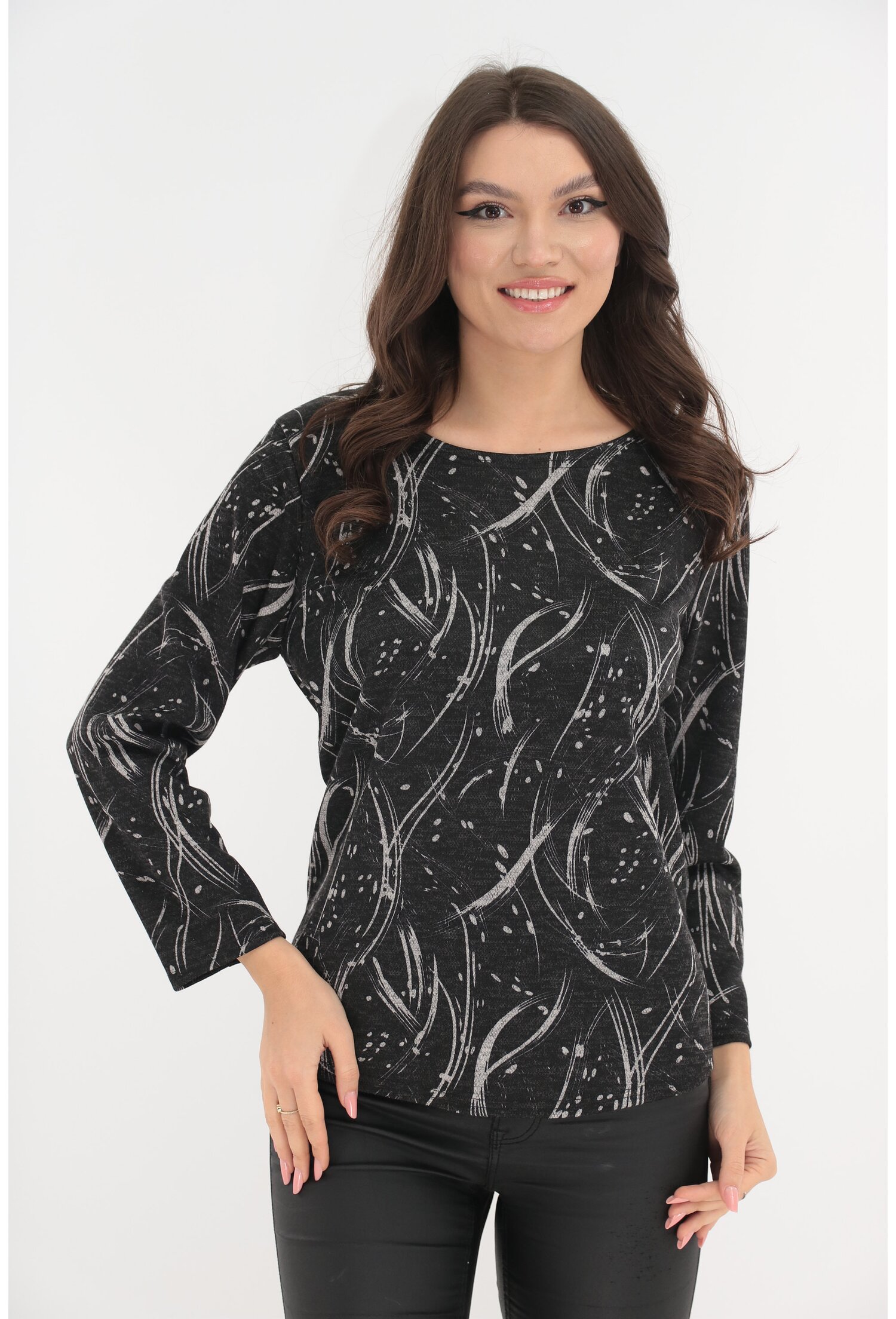 Bluza neagra din jerse cu print abstract gri