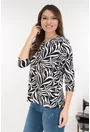 Bluza neagra din vascoza cu imprimeu abstract alb