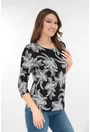 Bluza neagra din vascoza cu imprimeu floral alb