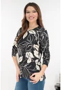 Bluza neagra din vascoza cu imprimeu floral bej