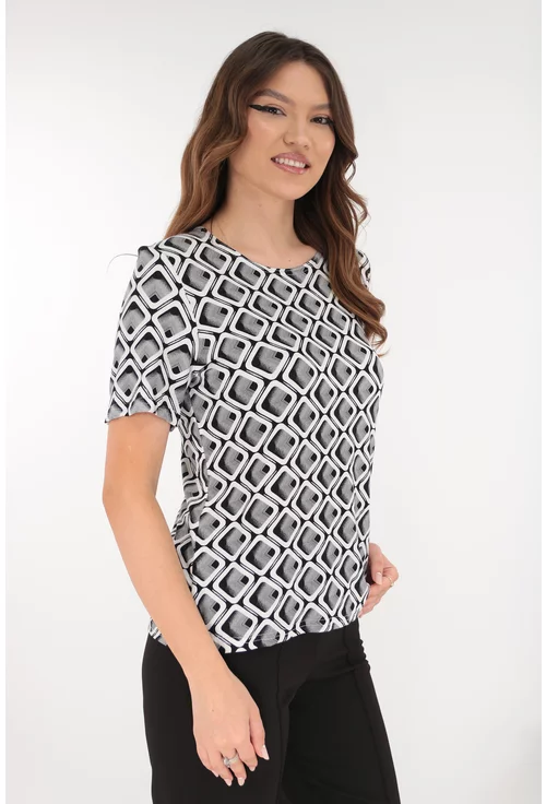 Bluza neagra din vascoza cu print geometric alb