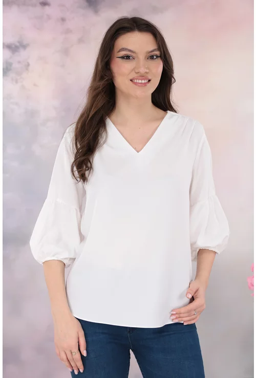 Bluza office alba cu maneci bufante
