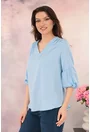 Bluza office bleu cu maneci bufante