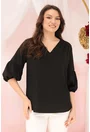 Bluza office neagra cu maneci bufante