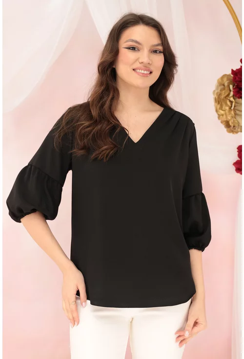 Bluza office neagra cu maneci bufante