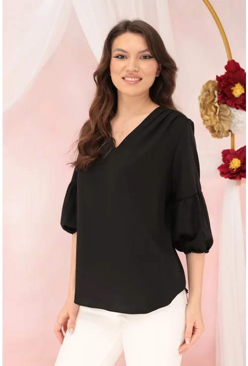 Bluza office neagra cu maneci bufante