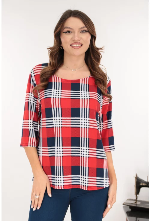 Bluza rosie din bumbac cu print geometric bleumarin-alb