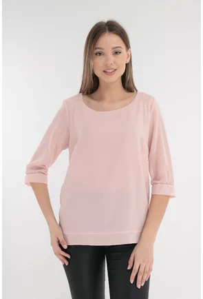 Bluza roz-pudra din voal cu tiv asimetric