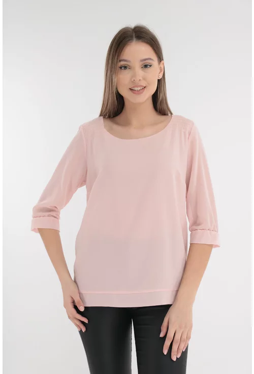 Bluza roz-pudra din voal cu tiv asimetric