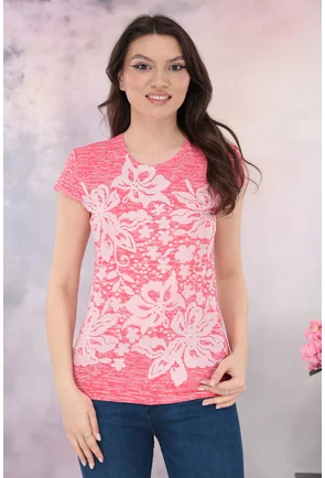 Bluza roz tricotata cu flori albe