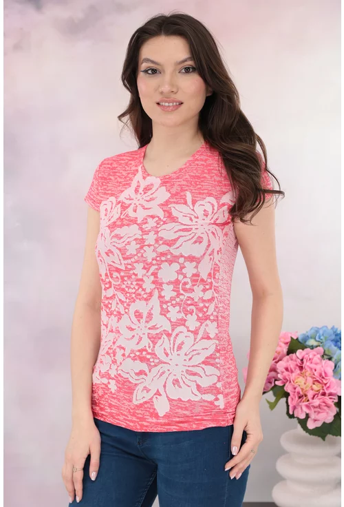 Bluza roz tricotata cu flori albe