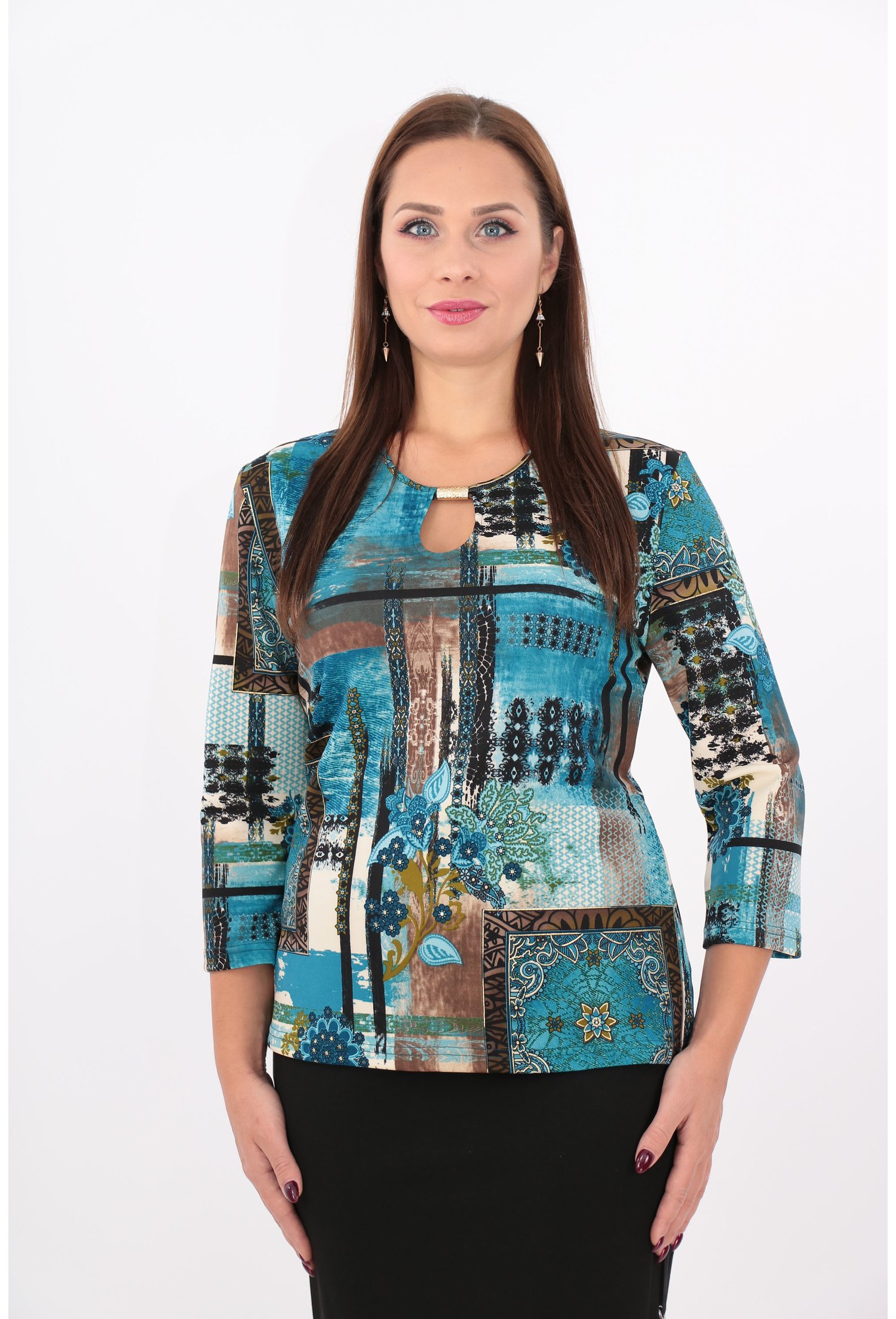 Bluza turcoaz cu imprimeu floral