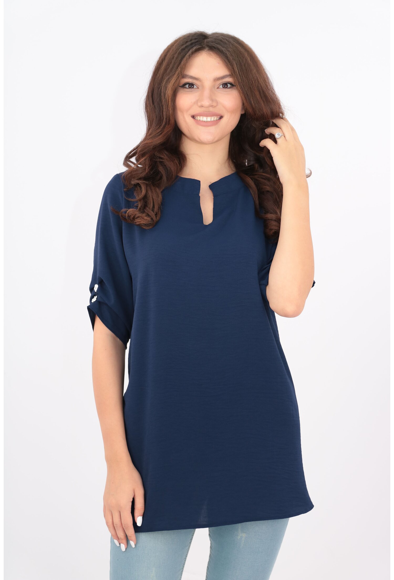 Bluza uni bleumarin din bumbac