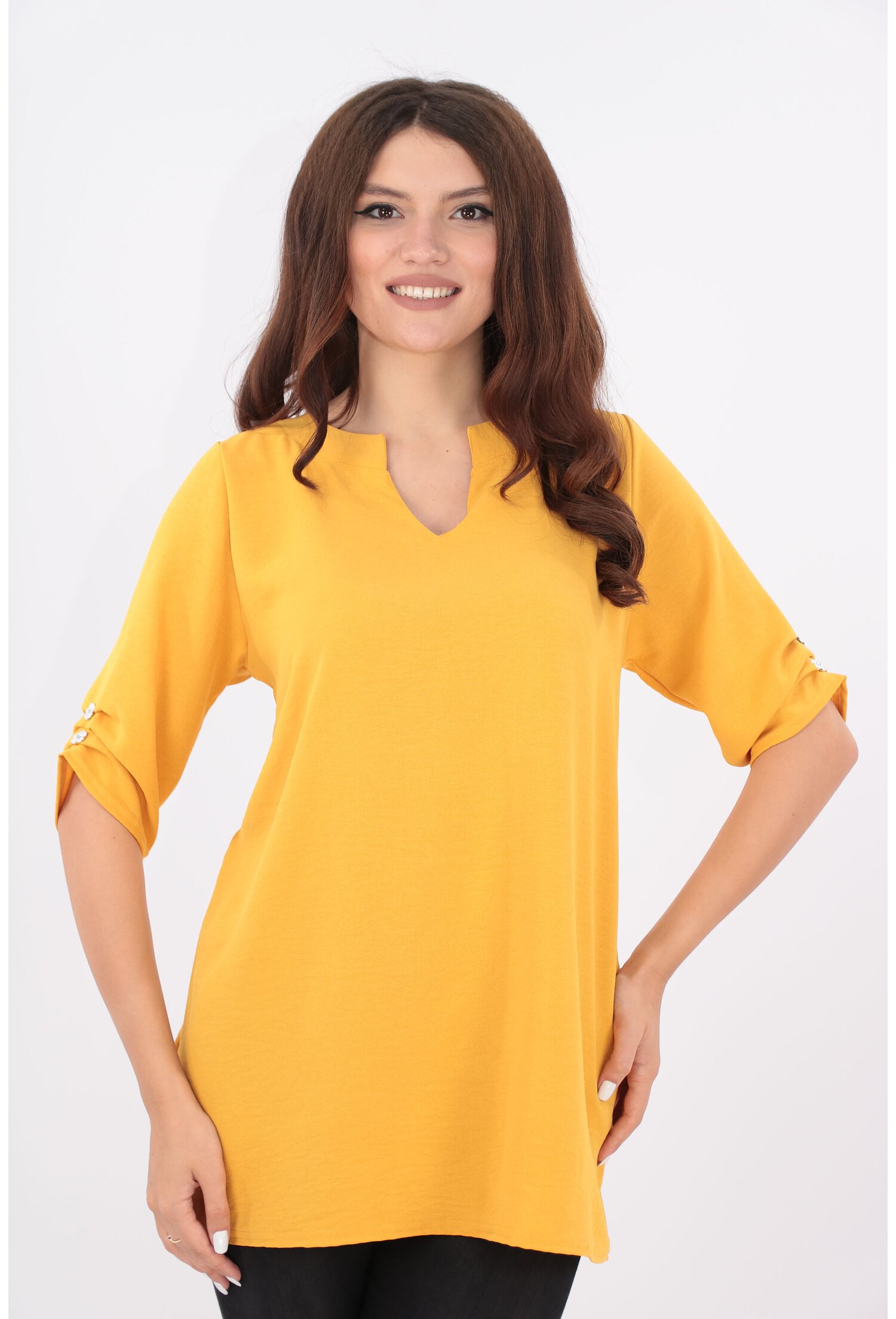 Bluza uni mustar din bumbac