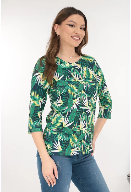 Bluza verde din vascoza cu imprimeu tropical
