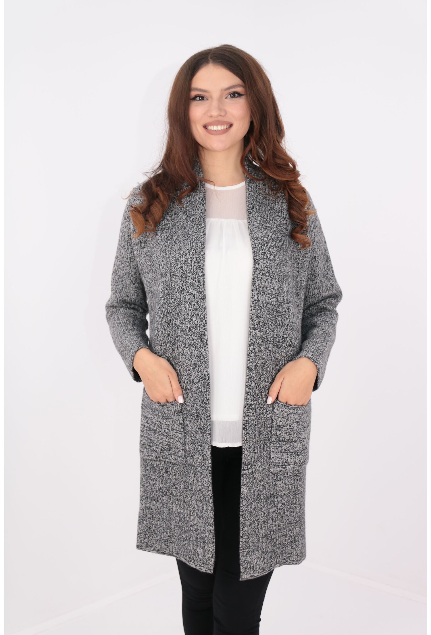 Cardigan antracit foarte gros lung