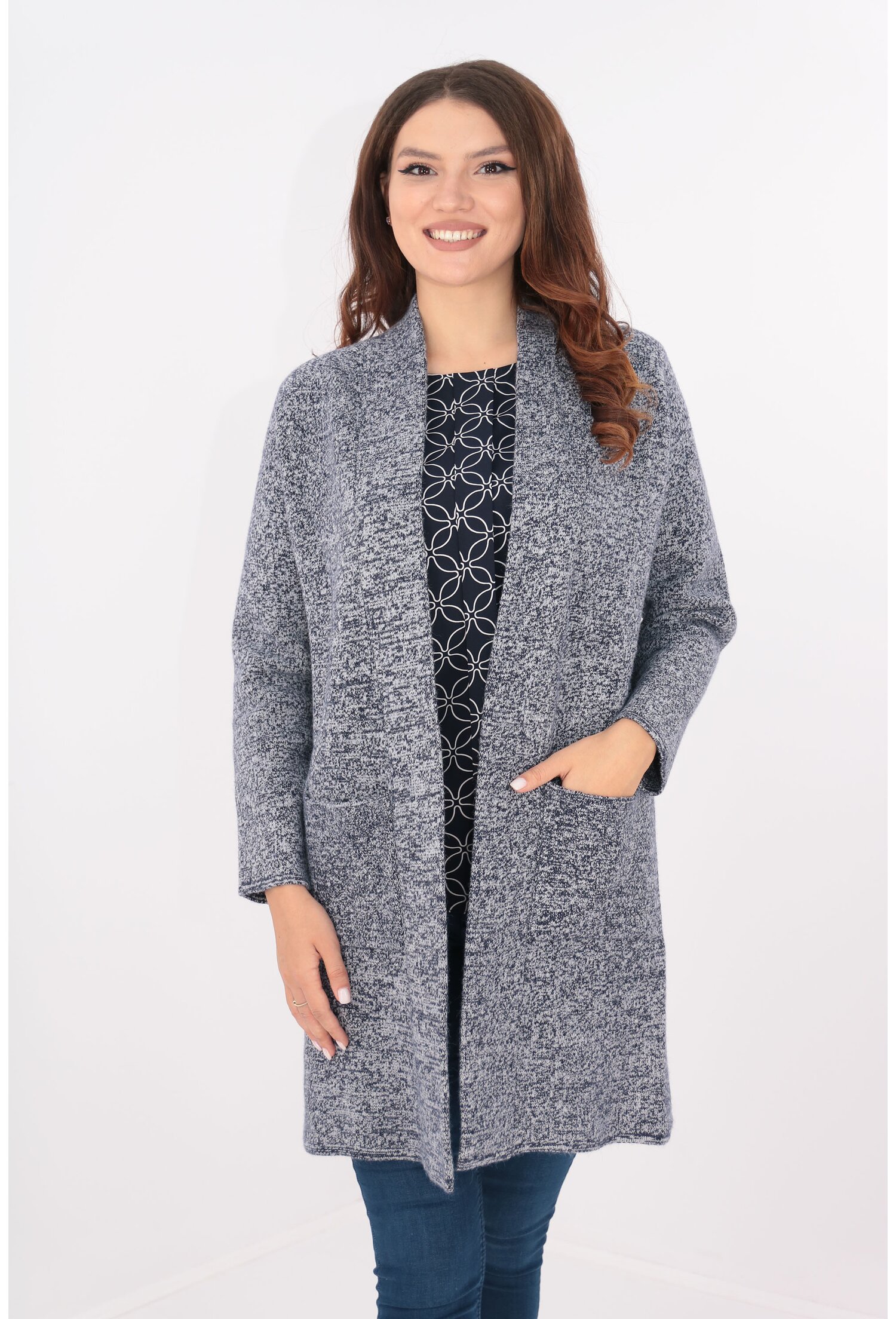 Cardigan bleumarin foarte gros lung