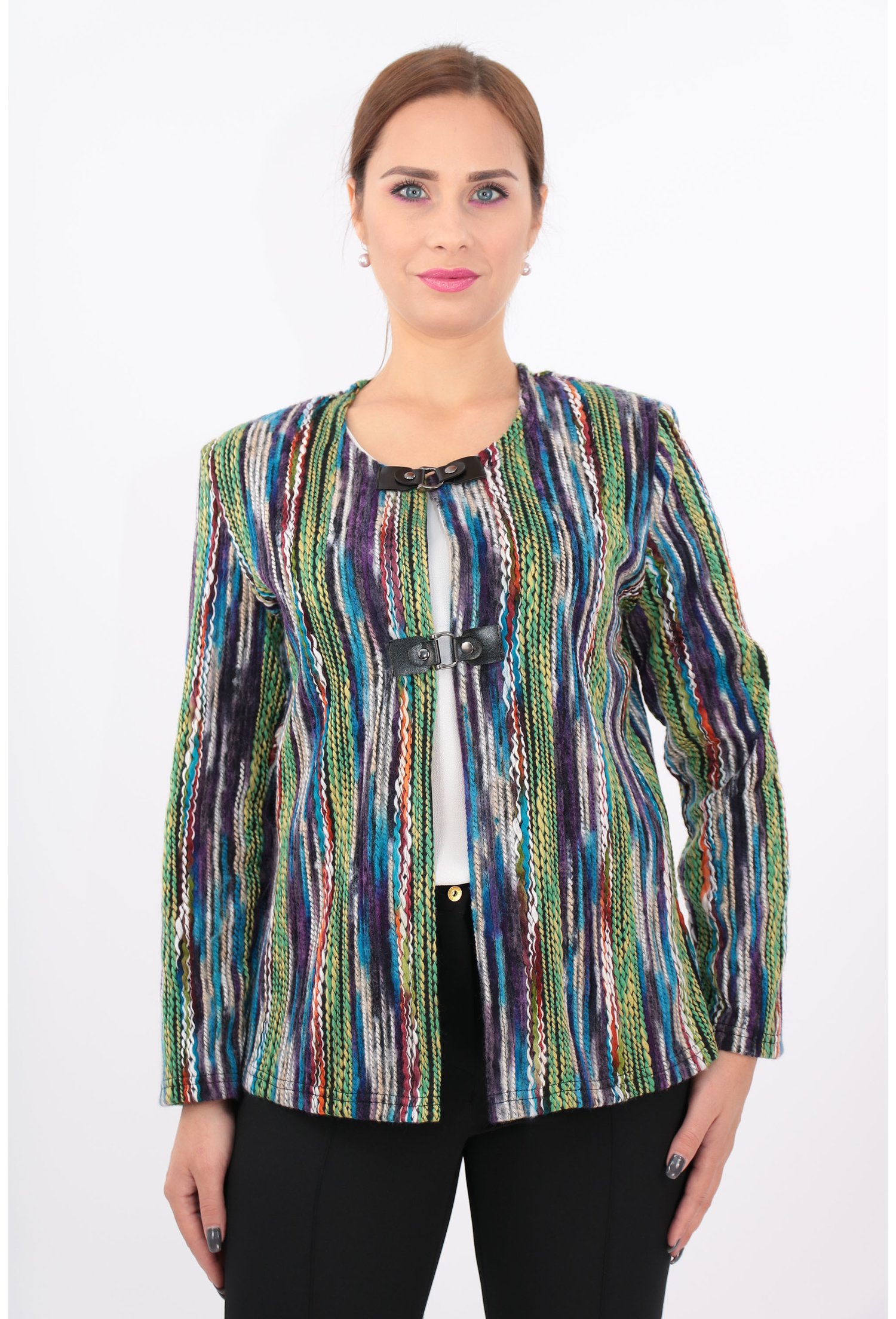 Cardigan din stofa groasa multicolora
