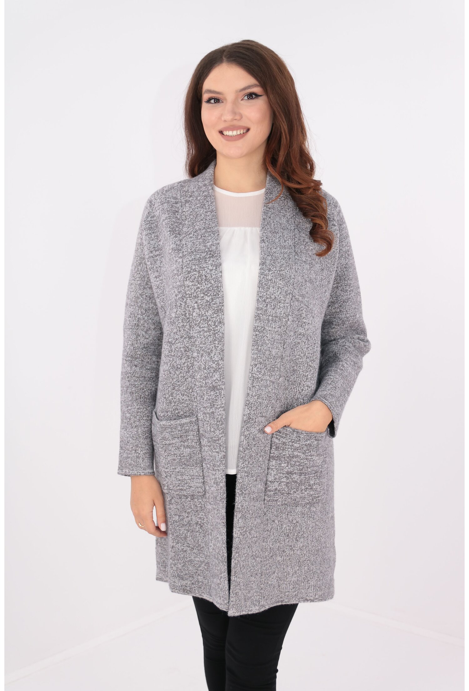 Cardigan gri foarte gros lung