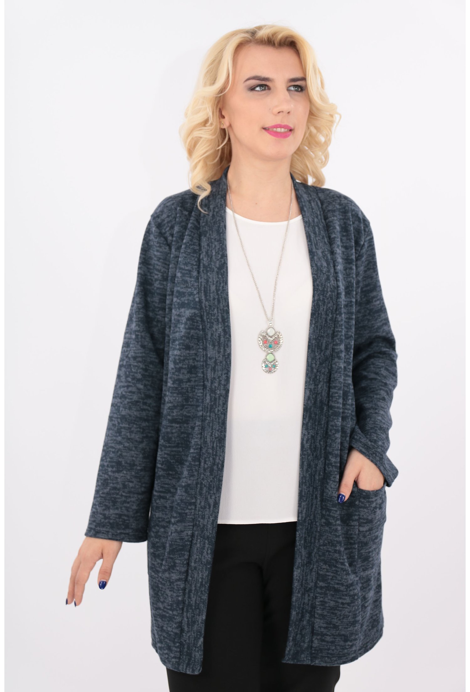 Cardigan gros bleumarin cu buzunare