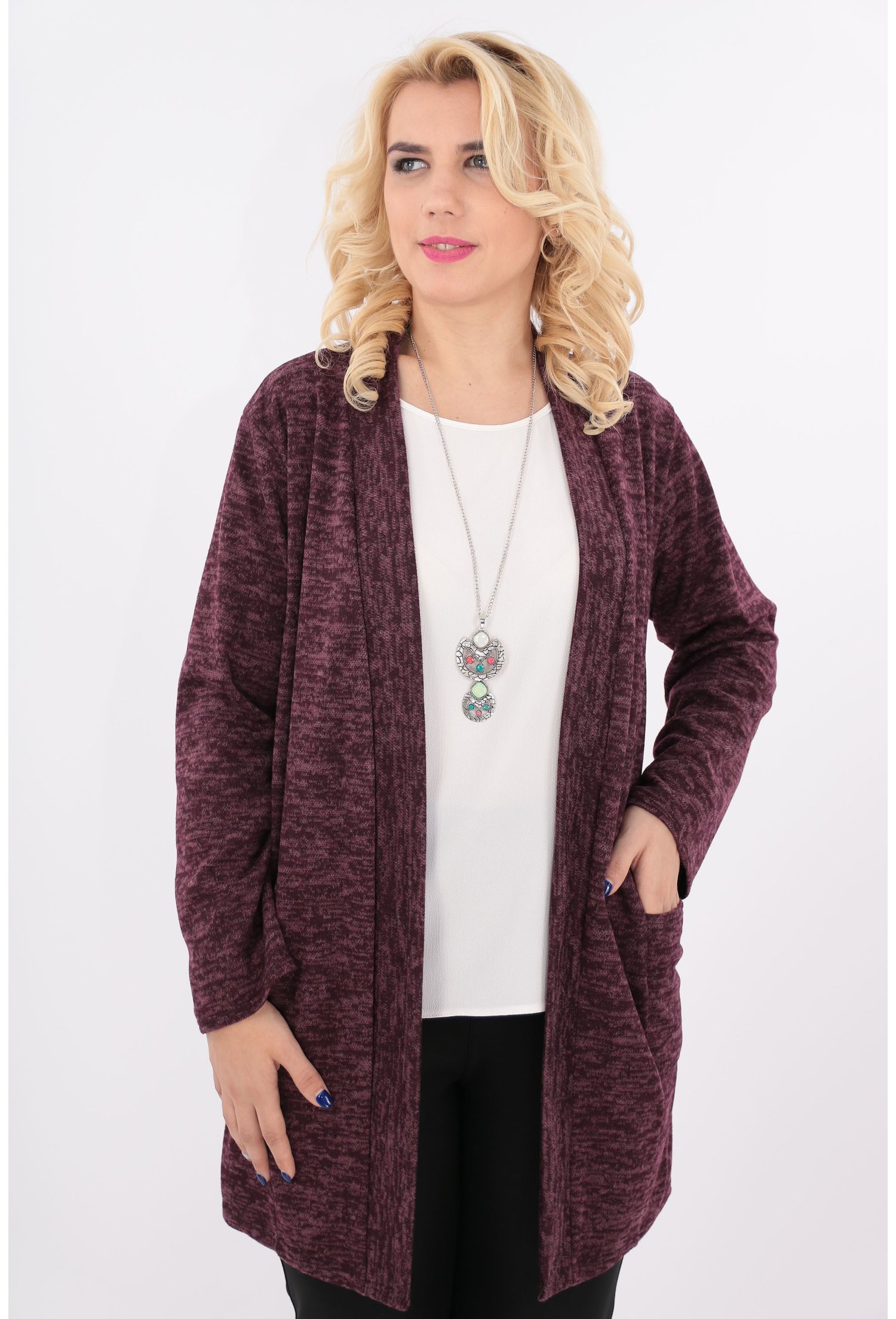 Cardigan gros bordo cu buzunare