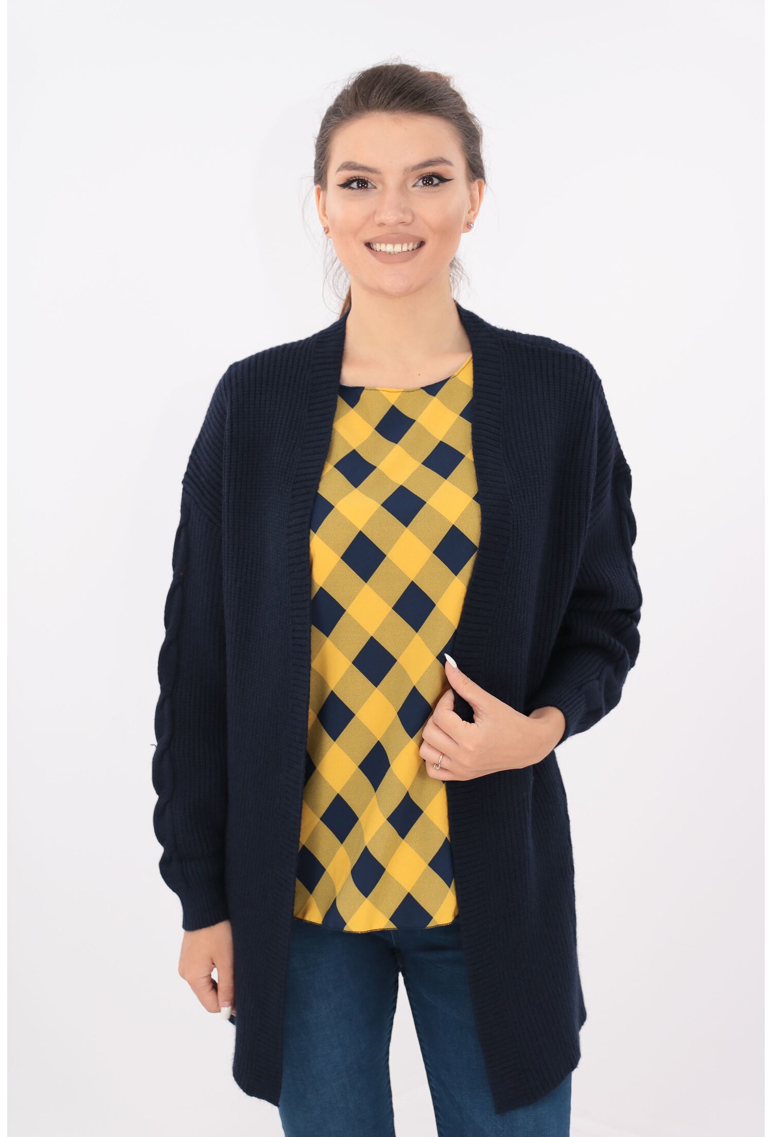Cardigan lung bleumarin tricotat spic