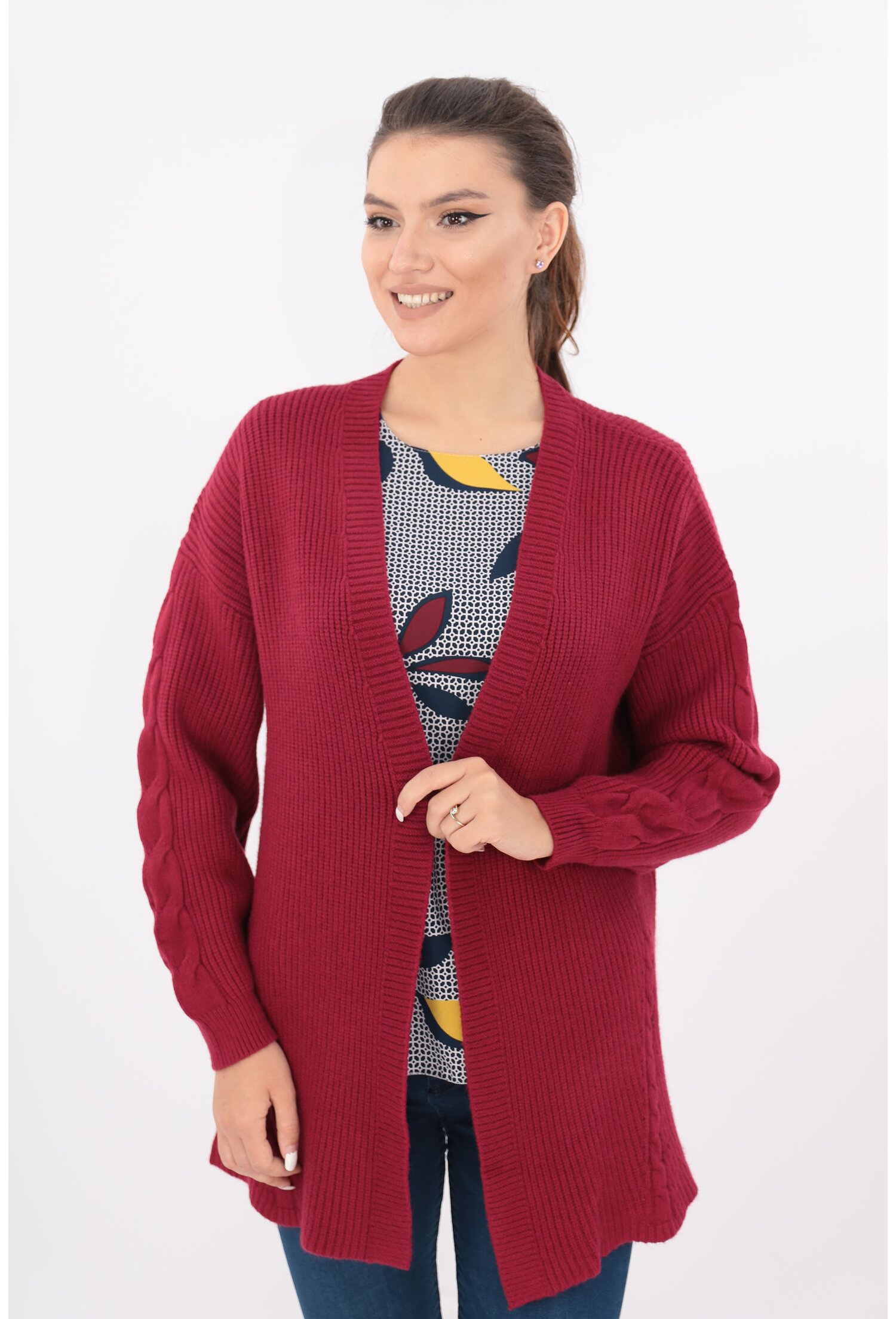 Cardigan lung bordo tricotat spic