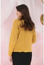 Cardigan mustar tricotat cu buline mici albe