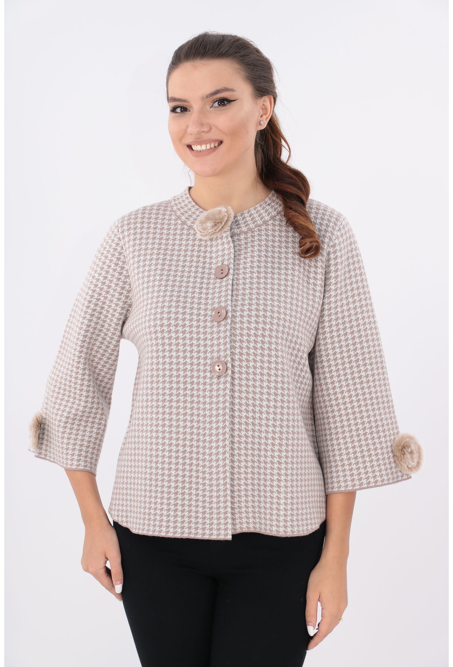 Cardigan tricotat bej tip piciorus cocos
