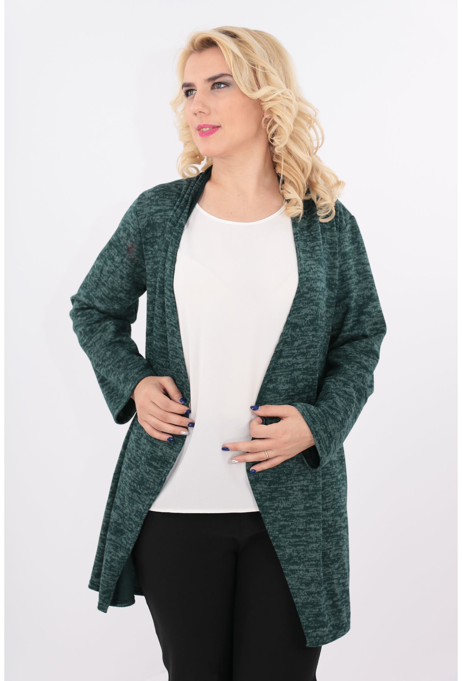 Cardigan verde din jerse gros