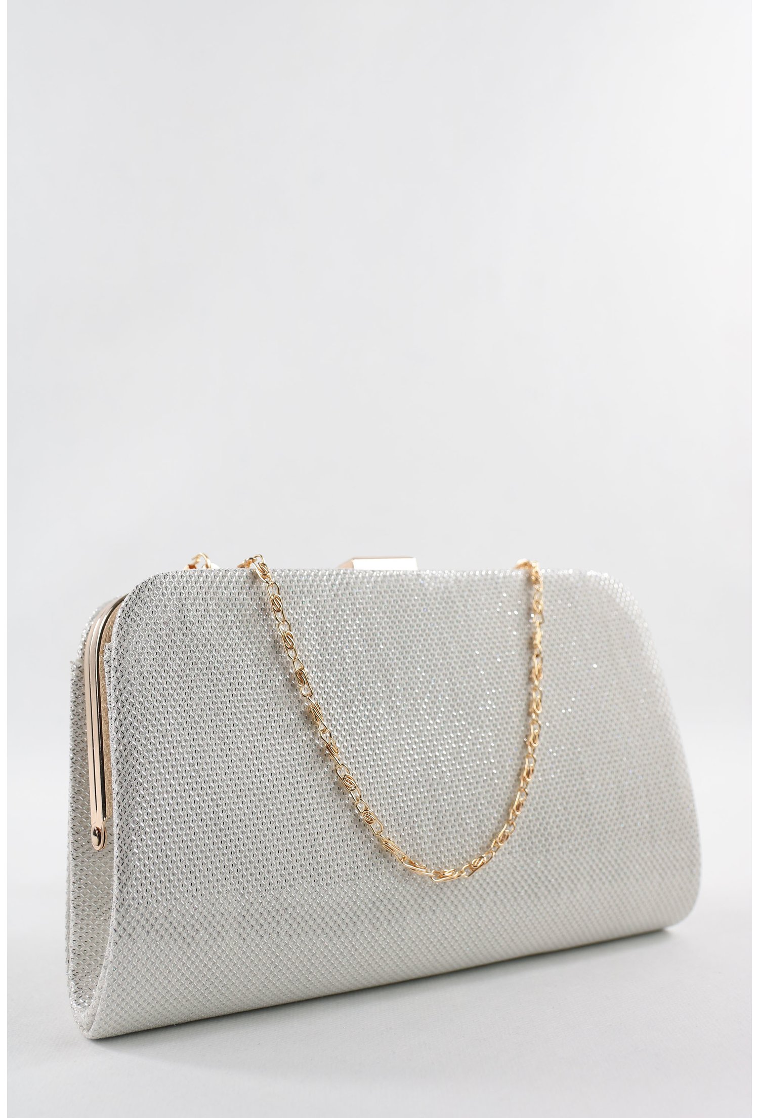 Clutch argintiu din piele ecologica texturata cu sclipiri discrete