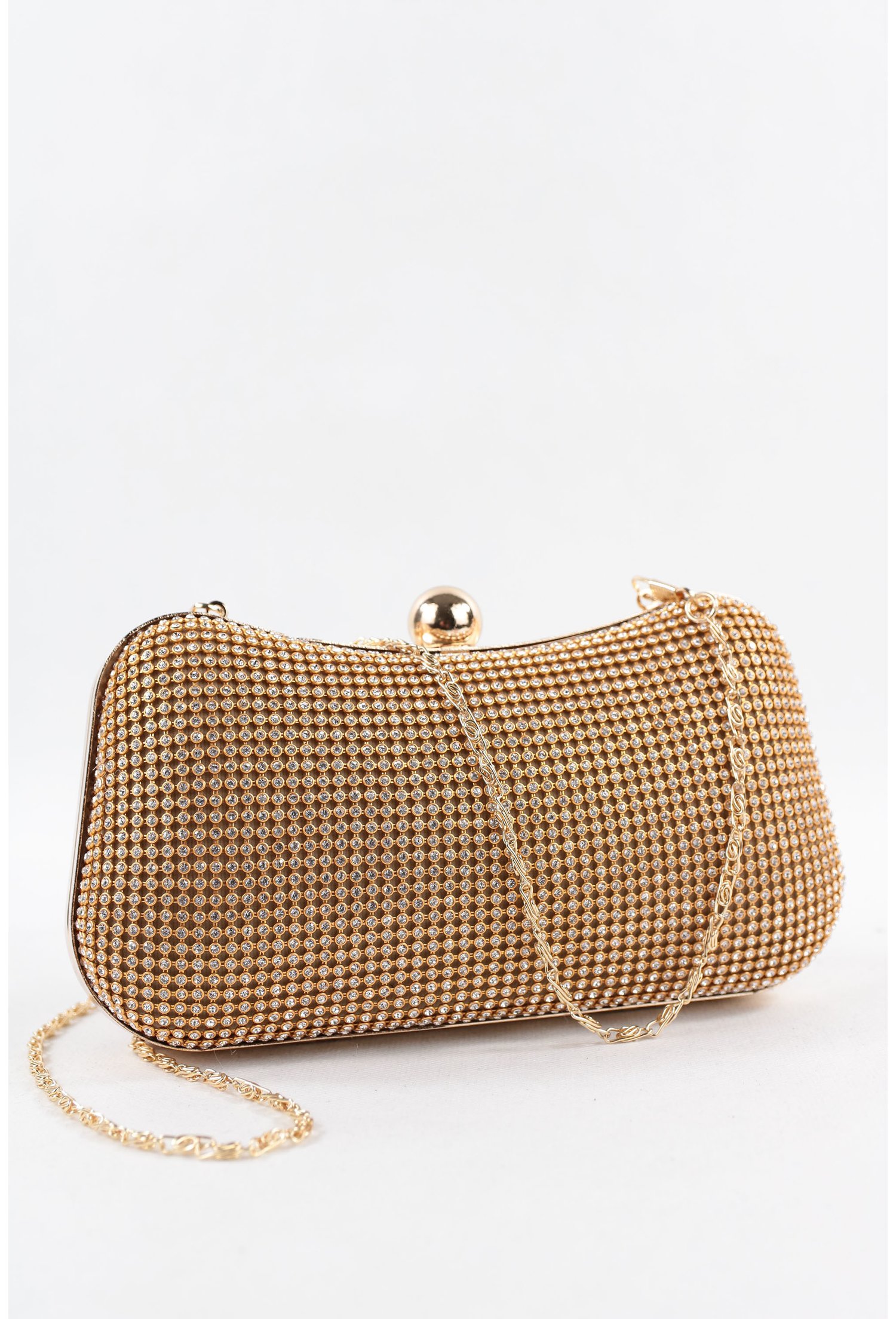 Clutch metalic auriu cu strasuri