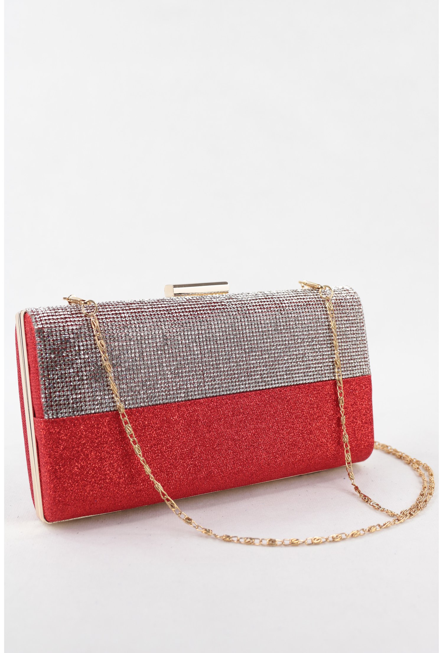 Clutch rosu elegant cu strasuri