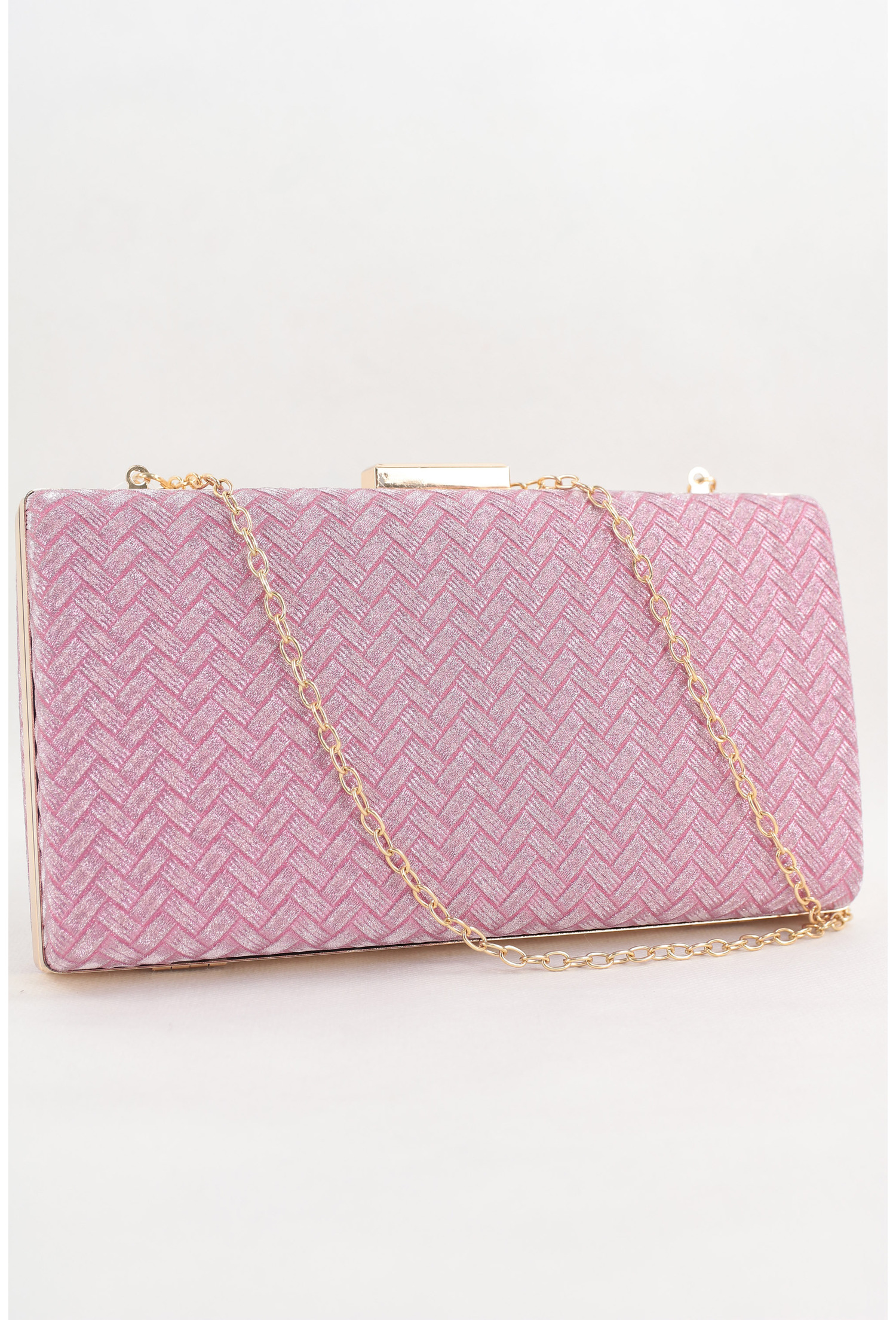 Clutch roz cu glitter si model geometric