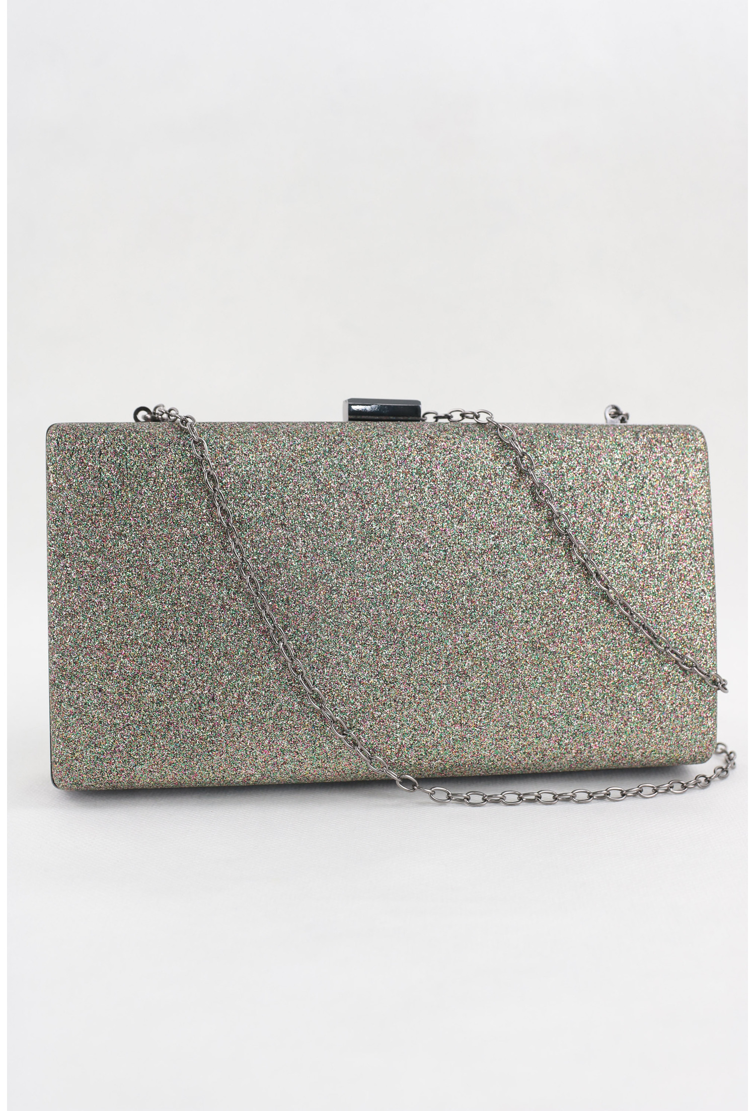 Poze Clutch verde cu glitter multicolor