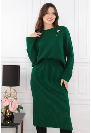 Compleu - bluza si fusta din tricot verde-smarald