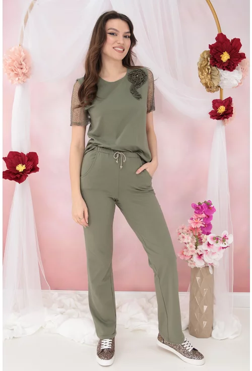Compleu lejer din bumbac - bluza si pantaloni olive