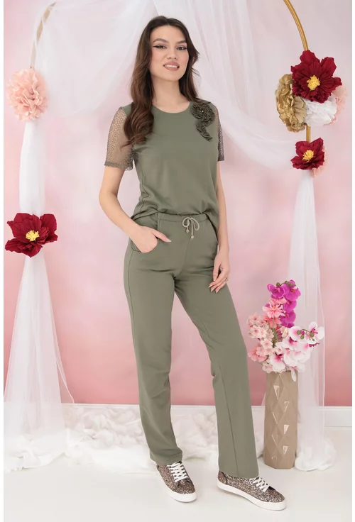Compleu lejer din bumbac - bluza si pantaloni olive