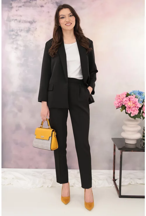 Compleu office negru - sacou si pantaloni din stofa