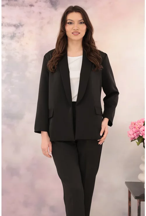 Compleu office negru - sacou si pantaloni din stofa