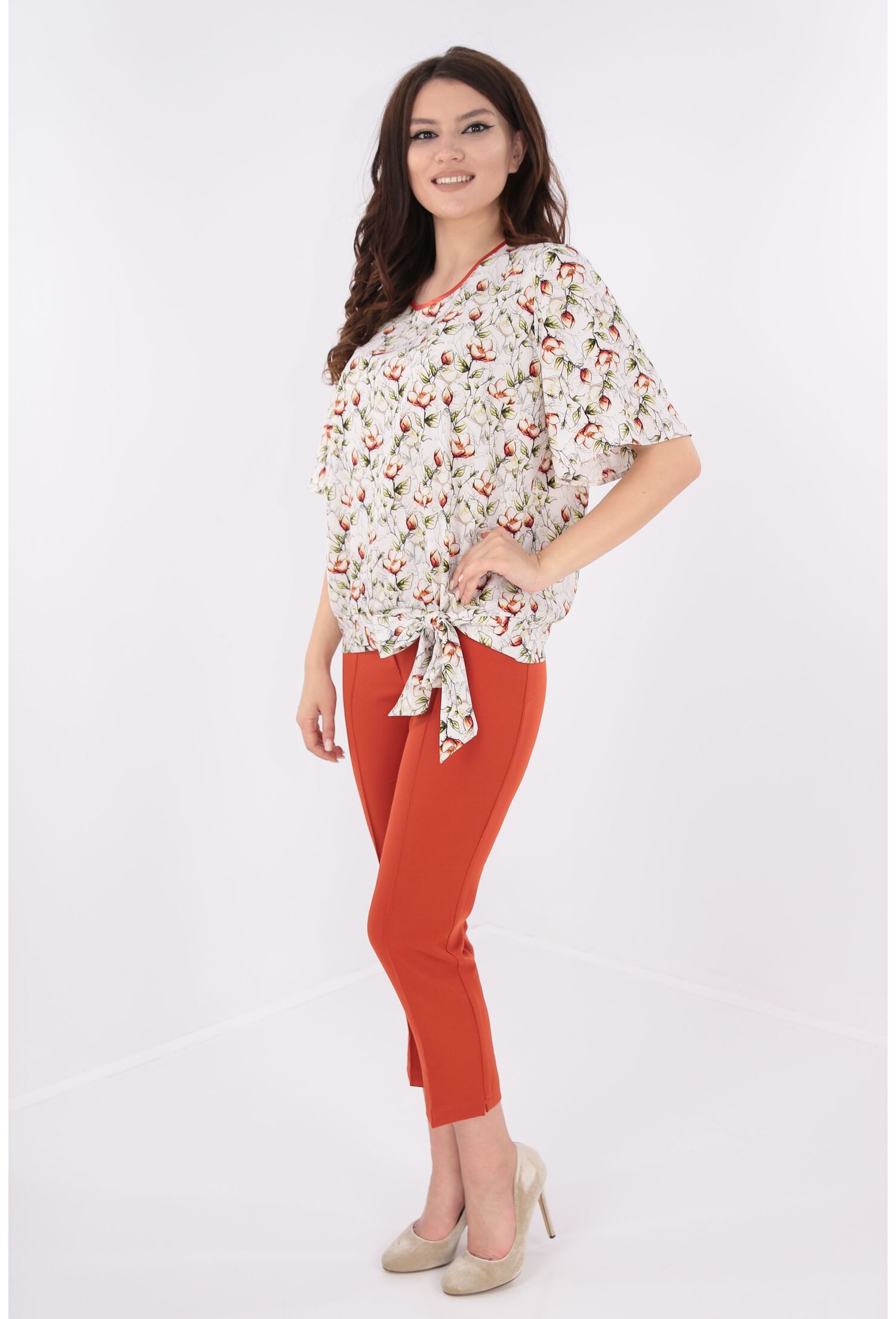 Costum elegant bluza si pantaloni caramizii