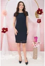 Costum - rochie bleumarin si sacou bleumarin cu buline roz