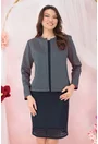 Costum - rochie bleumarin si sacou bleumarin cu buline roz