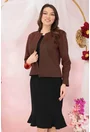 Costum - rochie neagra si sacou negru cu buline orange