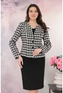Costum - sacou cu model alb-negru picior de cocos si fusta neagra