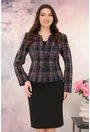 Costum - sacou cu model in carouri multicolore si fusta neagra
