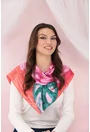 Esarfa patrata din matase satinata cu imprimeu floral roz-verde