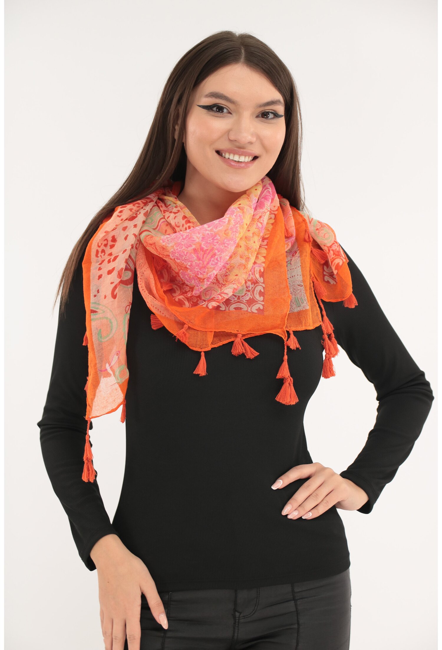 Esarfa patrata orange cu animal print