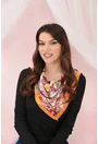 Esarfa patrata satinata cu bordura orange si imprimeu floral