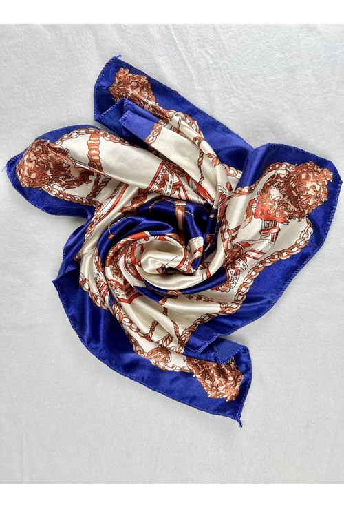 Esarfa patrata satinata cu print abstract indigo-bej